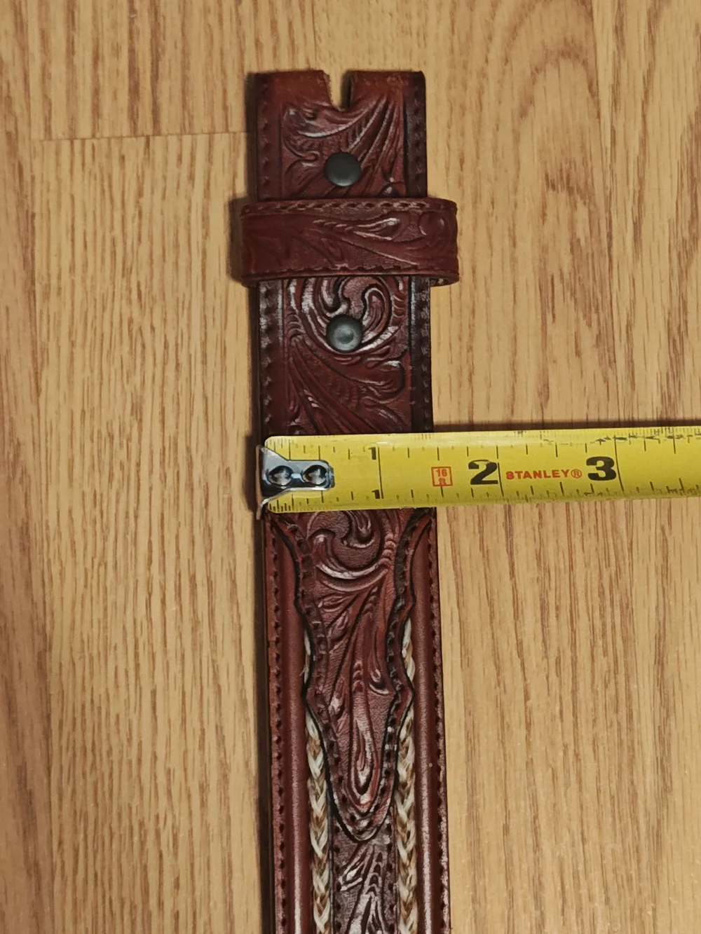 Justin Men's Western Tooled Brown Leather & Braided Horsehair Belt - Size 36